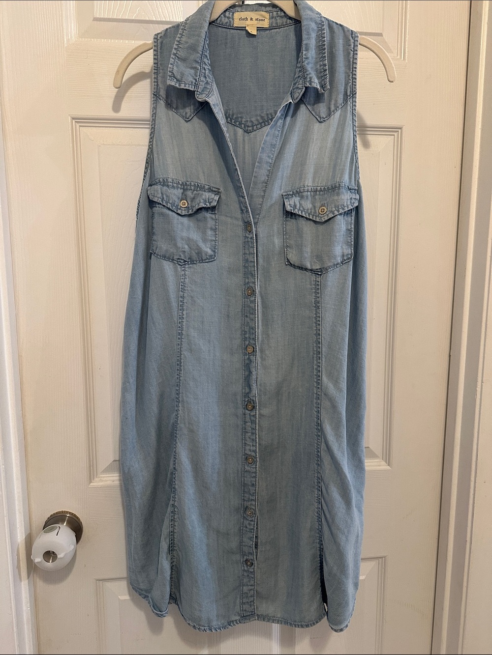 cloth & stone Anthropology Light Wash Denim Sleeveless Button Shirt Dress